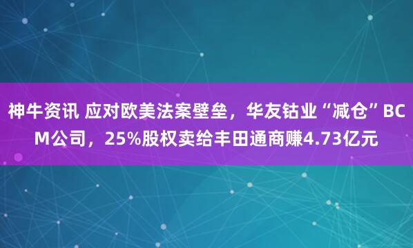 神牛资讯 应对欧美法案壁垒，华友钴业“减仓”BCM公司，25%股权卖给丰田通商赚4.73亿元